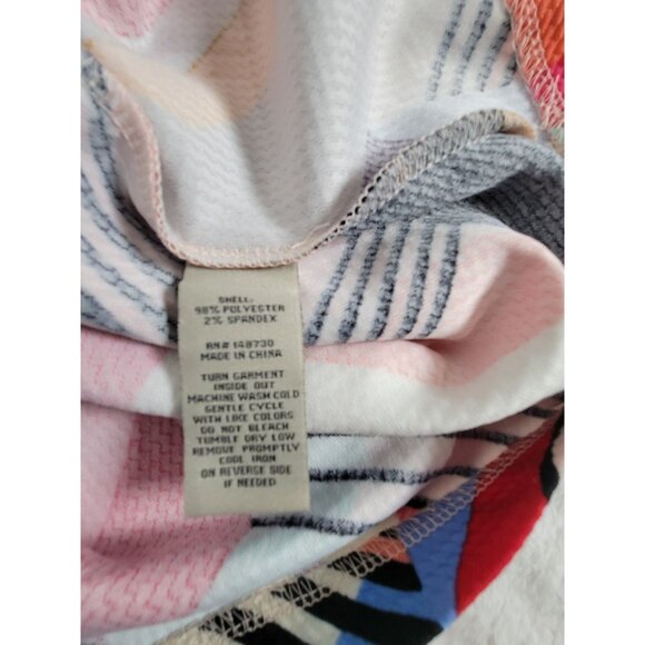 Wesleerose Colorful Geometric Print Long-Sleeve V-Neck Shift Dress Large Stretch - Picture 4 of 8